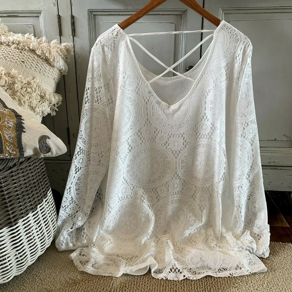 Last One! 2X Lace Long Sleeve Tunic Top Blouse - Picture 5 of 8